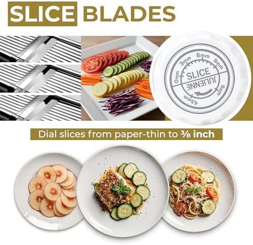Gramercy Mandoline Slicer for Kitchen with 12 Slice Settings, White Edition