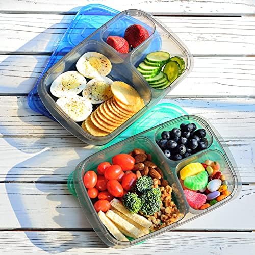 7 Sets Bento Lunch Box, Meal Prep Containers, Reusable 3 Compartment Plastic Divided Food Storage Container Boxes
