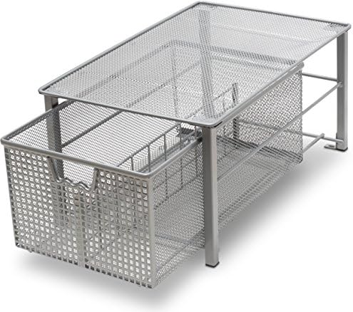 Stackable Pull Out Cabinet Sliding Basket with Divider, Large