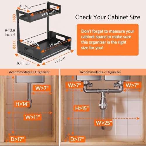 Under Sink Organizer, Adjustable Height 2 Tier Pull Out Cabinet Organizer