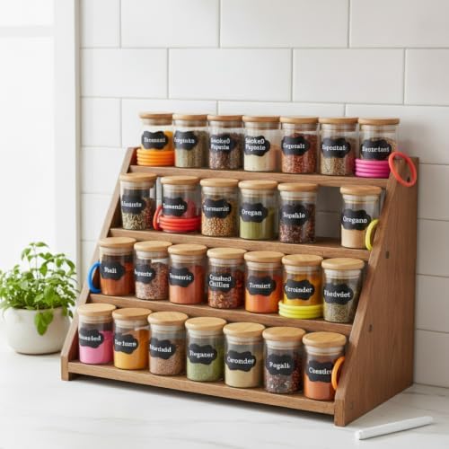 12 Pcs Glass Spice Jars with Bamboo Airtight Lids, 2.5 oz
