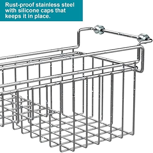 Over the Sink Caddy, Expandable Stainless Steel Sponge Holder for Kitchen Sink, 14.5-22 in Sink Organizer Rack for Sponge, Soap, Brush, Dish Cloth and Rag, Rust-Resistant Drying Holder