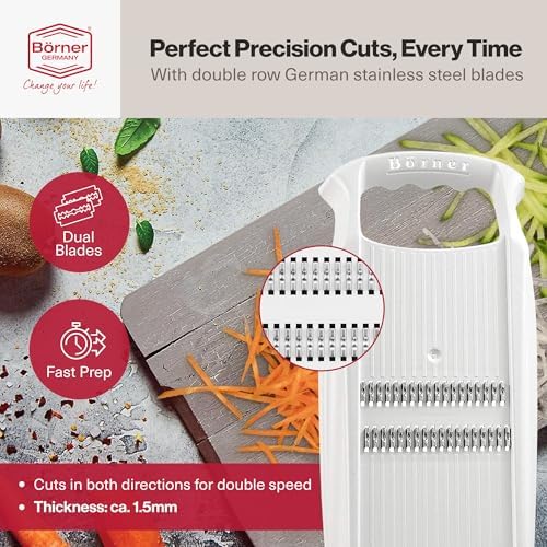 Swissmar Börner PowerLine Thin Julienne Vegetable Slicer – Precision Mandoline Slicer for Potatoes, Zucchini, & Hard Fruits - Perfect for Vegetable Salad – Essential Kitchen Gadgets - White - Image 3