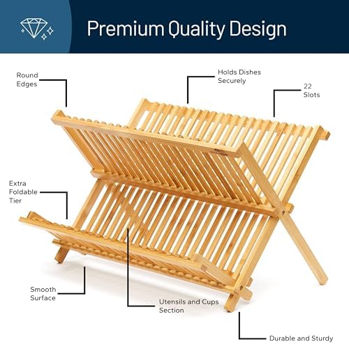 Premium Natural Bamboo Dish Rack, Collapsible Dish Drainer