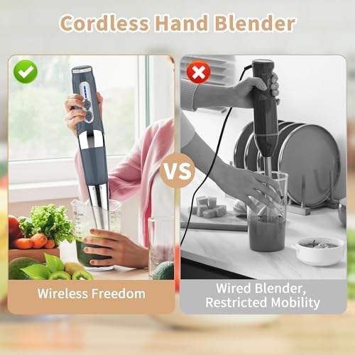 Toogel Cordless Immersion Blender, 21-Speed, 3-Angle Adjust, Grey - Image 2