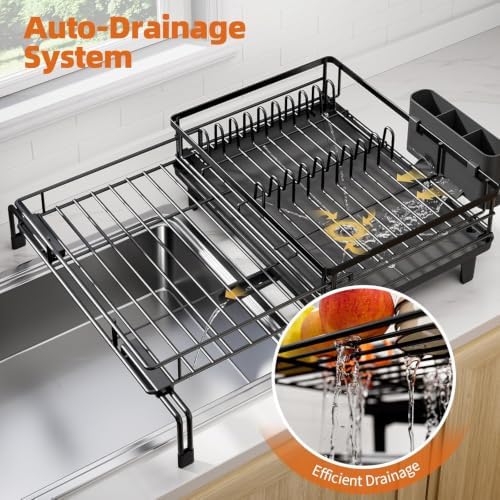 Expandable Sink Dish Drying Rack for Kitchen Counter, 1-Tier Black