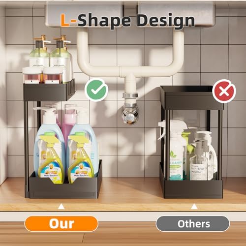 Under Sink Organizer 2 Pack, 2 Tier with Sliding Basket