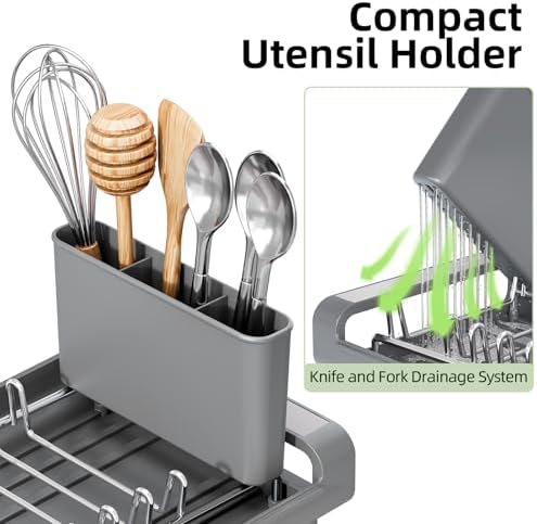 Small Dish Drying Rack, Expandable and Space-Saving, Gray