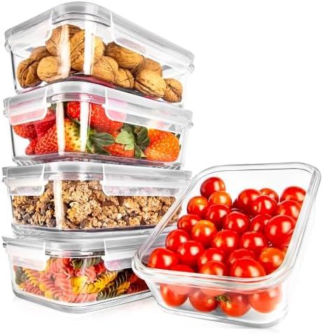 10 Piece Glass Food Storage Containers with Lids – 30 oz Meal Prep Containers Reusable – Airtight Glass Lunch Containers for Food Storage – Freezer to Oven Safe - Gray