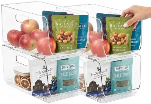 Stackable Storage Bins, Front Pantry Organizer, Medium, 4 Pack