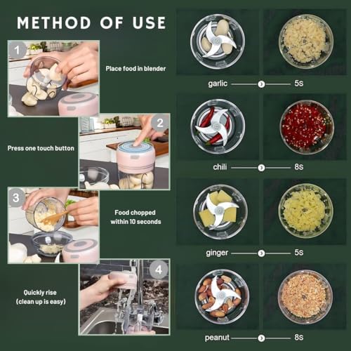 Electric Baby Food Maker & Garlic Chopper, USB Rechargeable Mini Processor, Easy Clean Design, 250ML (Green) - Image 7
