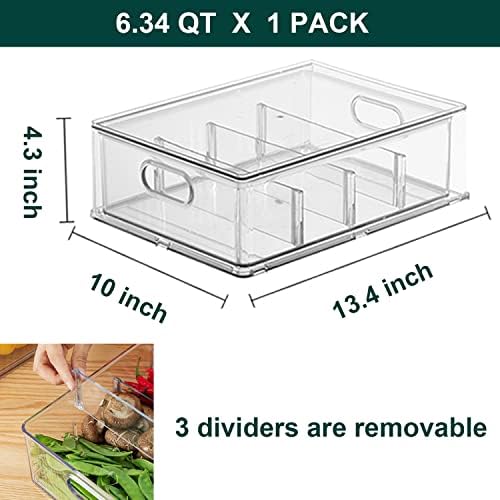 Refrigerator Organizer Bin with Pull-out Drawer, Large Fridge Organizer and Storage Clear, Stackable Pantry Organizer with Handle, BPA Free, 1 Pack, 6.34QT