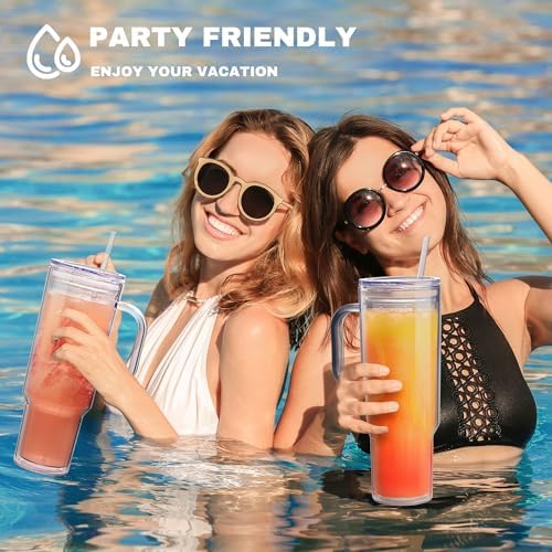 40 oz Acrylic Tumbler with Handle and Straw Lid，Double Wall Vacuum Reusable plastic Water Bottle Travel Mug Cup，Classic Tumblers Cupholder Friendly (2 Pack)