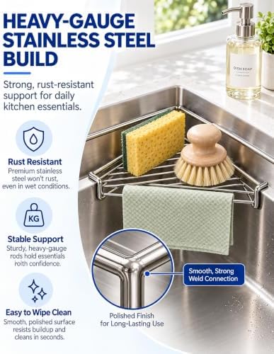 Sink Corner Drying Rack, Triangle Stainless Steel Dish Drainer，2 Pcs