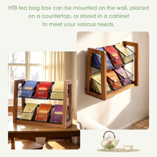 2 Tier Tea Organizer for Tea Bags with 6 Removable Metal Baskets