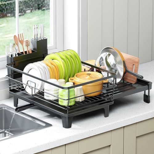 Expandable Dish Drying Rack for Kitchen Counter, Black