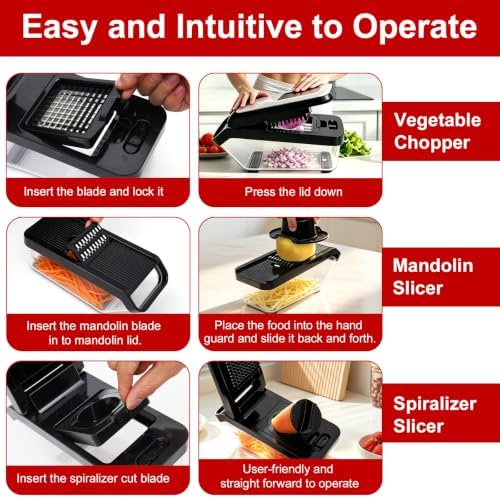 Vegetable Chopper, 10-in-1 Mandoline Slicer and Chopper with 10 Interchangeable Blades & Container, 304 Stainless Steel Press Lid, Onion Chopper, Potato Slicer, Julienne Cutter - Image 4