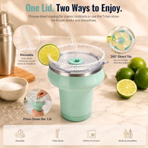 16 oz Ceramic Lined Insulated Margarita Tumbler with Tritan Lid & Straws