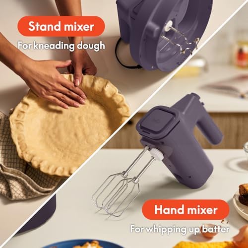 bella 3.5 Qt Hand & Stand Mixer, 2 in 1 Electric Mixer with Bowl, Dough Hook, Whisk & Egg Beater, Multifunctional Handheld Mixer for Baking, 200 Watt, Plum - Image 3