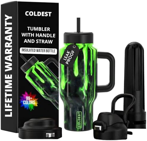 Coldest Tumbler with Handle & Coffee Lid - 100% Spill Proof Tumbler (3 Lids) - Stainless Steel Insulated Leakproof Tumblers for Women & Men - Cup Holder Friendly - 24 oz (Fallout) by Coldest