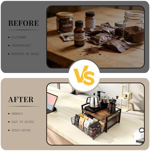 Tea Bag Organizer Wood Tea Organizer with 8 Compartments Storage Chests Tea Station Chest Display Container Box for Countertop Kitchen