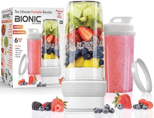 Bionic Blade Personal Portable Blender 26.5 oz with Extra Shaker & Lid, Cordless & Rechargeable, Airtight Mini Blender for Smoothies, Shakes, Juices & Sauces, White, As Seen on TV by BellHowell