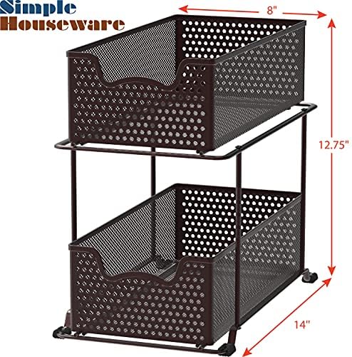 2 Tier Sliding Cabinet Basket Organizer Drawer, Bronze
