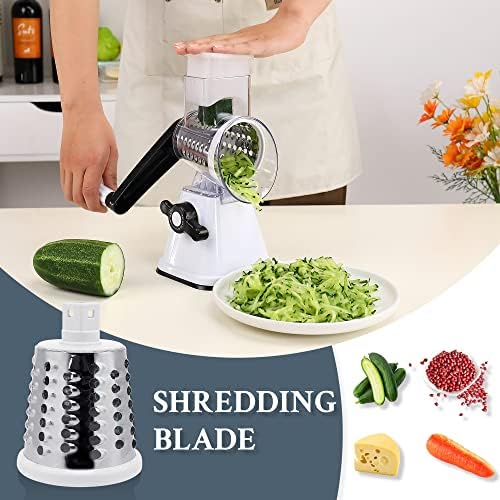 Cheese Graters with Handle, Manual Cheese Shredder Rotary Grater with 3 Replaceable Drum Blades for Vegetables, Fruit, Food, Nuts