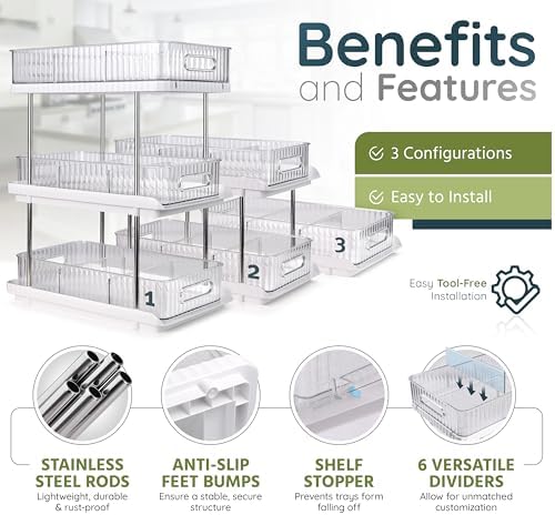 3-Tier Under Sink Organizer – Pull-Out Storage for Kitchen & Bathroom – Under Bathroom Sink Organizer, Under Sink Organizer Storage, Under Cabinet Storage Organizer