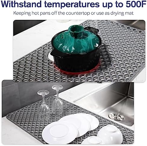 Silicone Sink Protector Mat for Kitchen Sink, 28"x15" Rear Drain