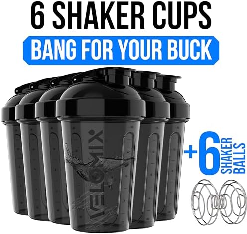 6 Pack 20oz Protein Shaker Bottle for Protein Mixes, All in Black