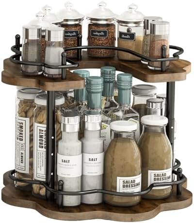 2 Tier Lazy Susan Organizer,2-Tier Spinning Spice Rack with Stable Carousel Base & 4 Height Settings for Cupboard Kitchen Countertop Dining Table Cupboard (Petal Shape)