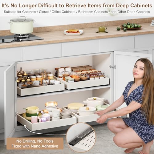 Pull out Cabinet Organizer,11"-16"W,17"-24"D,Expandable,Adhesive