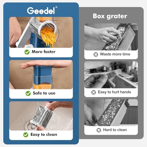 Geedel Rotary Cheese Grater Hand Crank, Cheese Shredder Vegetable Slicer - Image 6