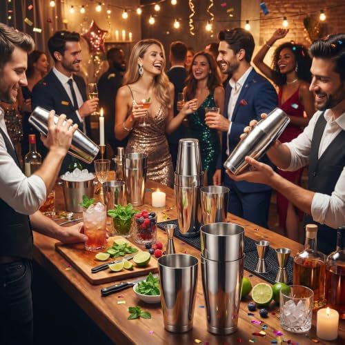 16 Pcs Cocktail Shaker Boston Cocktail Shaker Set, Stainless Steel Martini Drink Shakers Bartending, 18 Oz & 28 Oz Bar Professional Shake Mixer Tin Tools for Bartender Cocktails (Silver)