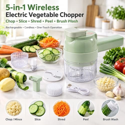 5-in-1 Wireless Electric Vegetable Chopper, Multi-Function Food Processor (Green) - Image 4
