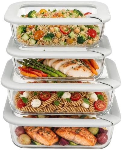 Glass Food Storage Containers with Glass Silicone Lids,22/35oz,Grey