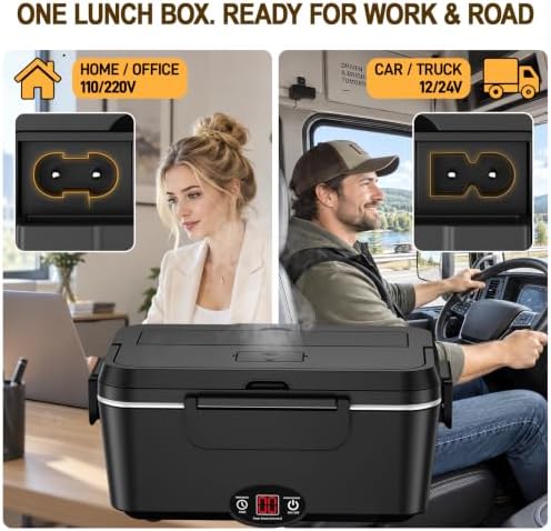 1.8L Heated Lunch Box with Timer, Auto Shut-Off Electric Lunch Box