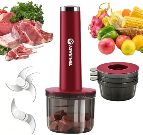 Electric Mini Food Processor Small, ASWETMEL 4-Cup Portable USB Small Food Processor, Garlic Mincer, for Dicing, Mincing, and Puree, Red by Unknown