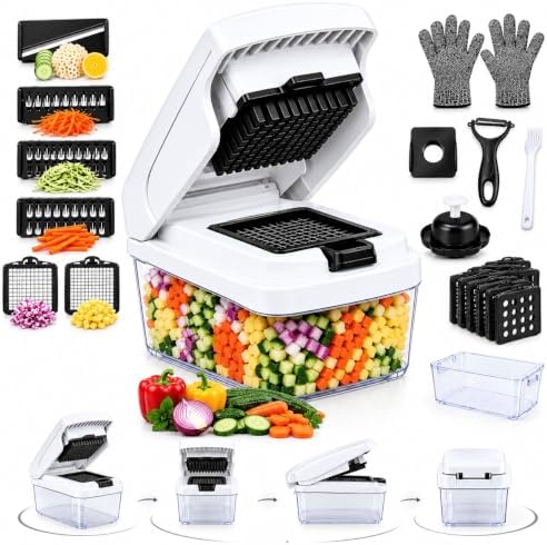 18-in-1 Vegetable Chopper Set, Food Dicer & Mandoline Slicer with Container, Onion Cutter, Stainless Steel Blades, BPA-Free, Dishwasher Safe Kitchen Vegetable Cutter