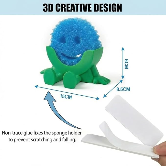 Creative Hanging Sponge Holder with Drainage/Traceless Glue, 3D Printing Countertop Funny Sponge Holders for Kitchen Sink, Keeps Your Sponge Dry & Smiling, for Scrub Daddy Holder (1, Green)