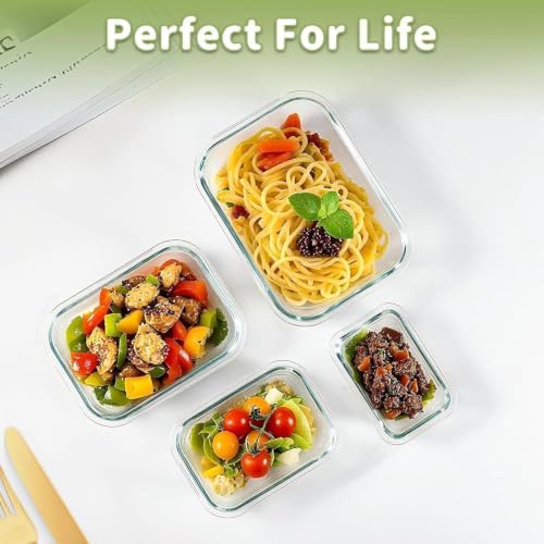 8 Pack Glass Food Storage Containers with Snap Locking Lids for Meal Prep