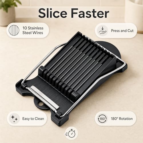 FENGCHEN Luncheon Meat Slicer, Spam Cutter with 10 Stainless Steel Wires, Slice Tool for Boiled Eggs, Banana, Avocado, Black - Image 3