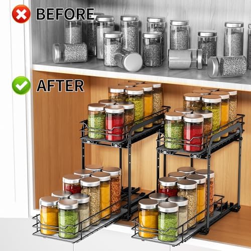 2 Tier Pull Out Spice Rack for Inside Cabinets,5.5" Wx10.5 Dx9.5 H