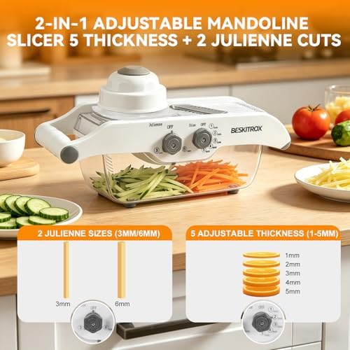5-Speed Adjustable Mandoline Slicer Manual Veggie Cutter with Safety Guard - Image 2