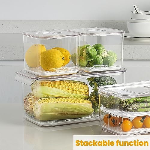 Fresh Produce Saver for Refrigerator, 3 Pcs Food Fruit Lettuce Keeper Containers, Salad Vegetable Storage Organizers Stackable, BPA-free Stay Fridge Storage Containers