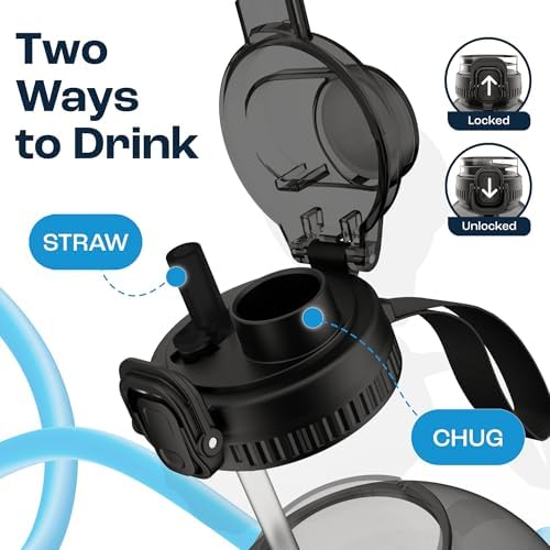 Half Gallon Water Bottle with Time Marker, 2in1 Lid
