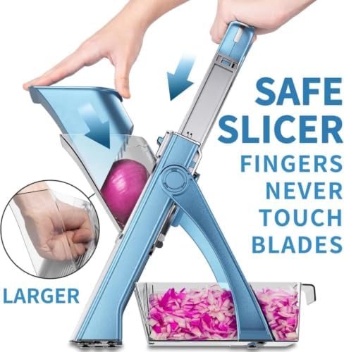 Blue Mandoline Slicer Vegetable Cutter, Adjustable 0.1-8mm - Image 2