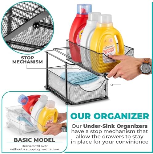 Pull-Out Under Sink Organizer, Mesh Construction (Black, 2 Pack)