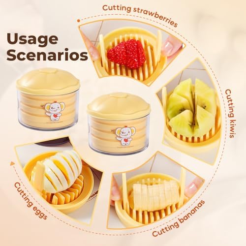 4 In 1 Egg Slicer For Hard Boiled Eggs, Stainless Steel 4 Slice Modes Egg Cutter, Strawberry Slicer Grape Cutter, Kitchen Fruit Slicer For Mushroom, Cherry (Yellow-1pcs)